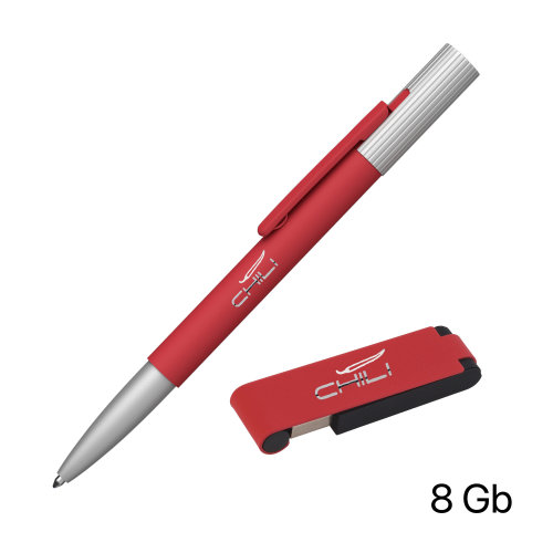 Набор ручка "Clas" + флеш-карта "Case" 8 Гб в футляре, покрытие soft touch, красный