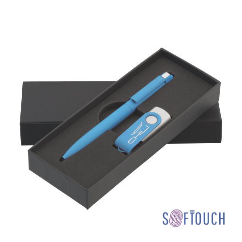 Набор ручка + флеш-карта 8 Гб в футляре, покрытие soft touch, голубой