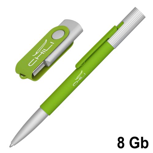 Набор ручка "Clas" + флеш-карта "Vostok" 8 Гб в футляре, покрытие soft touch, зеленое яблоко