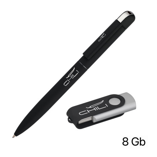 Набор ручка + флеш-карта 8 Гб в футляре, покрытие soft touch, черный