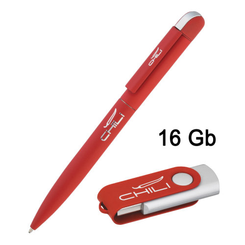 Набор ручка + флеш-карта 16 Гб в футляре, покрытие soft touch, красный