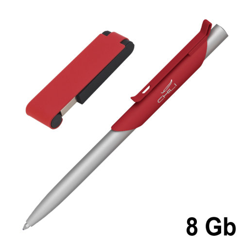 Набор ручка "Skil" + флеш-карта "Case" 8 Гб в футляре, покрытие soft touch, красный