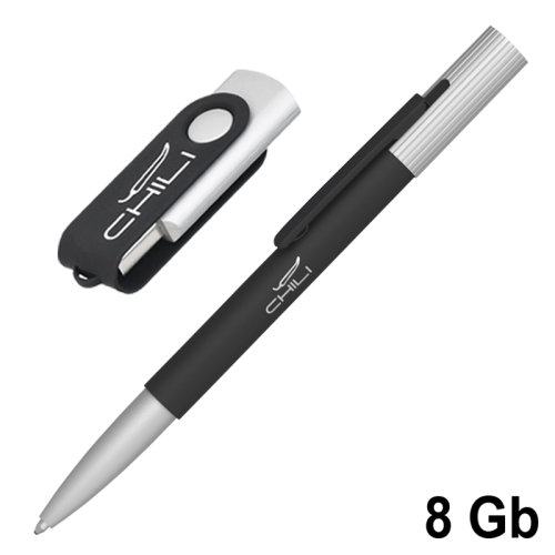 Набор ручка "Clas" + флеш-карта "Vostok" 8 Гб в футляре, покрытие soft touch, черный