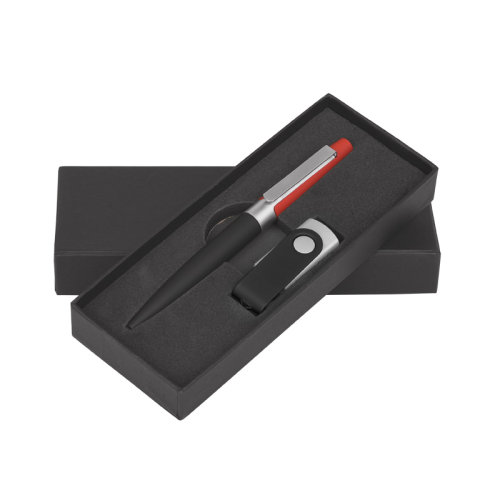 Набор ручка + флеш-карта 8 Гб в футляре, черный/желтый, покрытие soft touch #, черный с красным