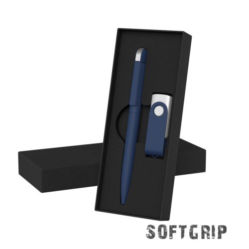 Набор ручка + флеш-карта 8 Гб в футляре, покрытие softgrip, темно-синий