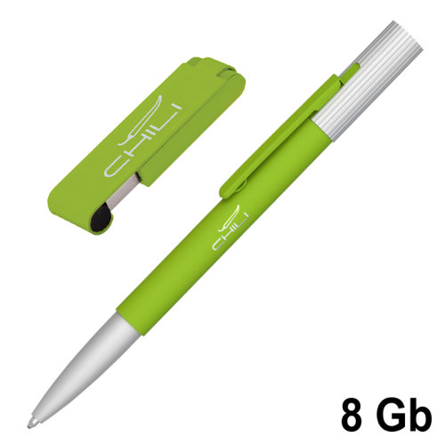 Набор ручка "Clas" + флеш-карта "Case" 8 Гб в футляре, покрытие soft touch, зеленое яблоко