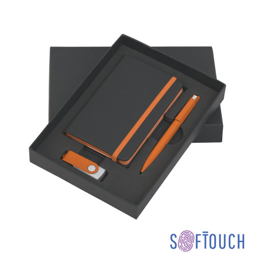 Подарочный набор "Пьемонт", покрытие soft touch, черный с оранжевым