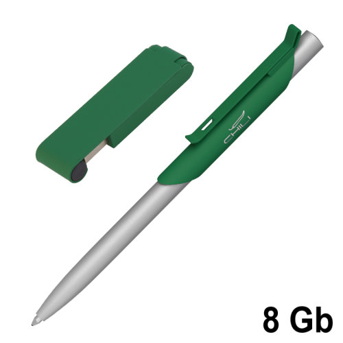 Набор ручка "Skil" + флеш-карта "Case" 8 Гб в футляре, покрытие soft touch, темно-зеленый