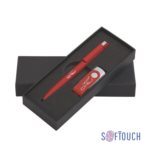 Набор ручка + флеш-карта 8 Гб в футляре, покрытие soft touch, красный
