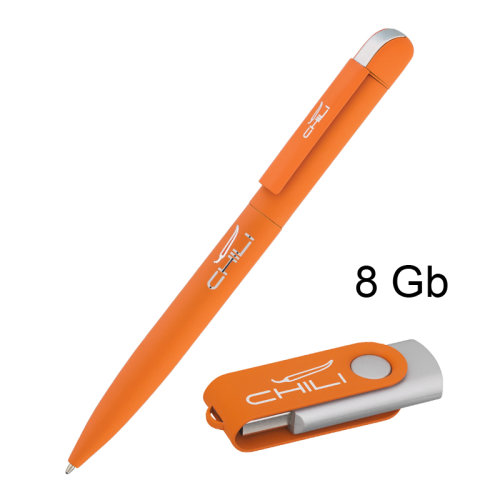 Набор ручка + флеш-карта 8 Гб в футляре, покрытие soft touch, оранжевый
