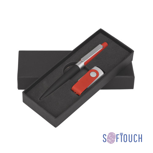 Набор ручка + флеш-карта 8 Гб в футляре, черный/желтый, покрытие soft touch #, красный с черным