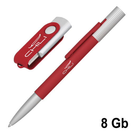 Набор ручка "Clas" + флеш-карта "Vostok" 8 Гб в футляре, покрытие soft touch, красный