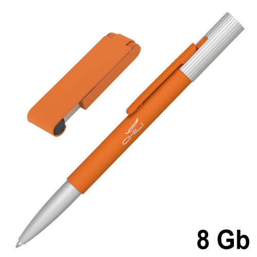 Набор ручка "Clas" + флеш-карта "Case" 8 Гб в футляре, покрытие soft touch, оранжевый