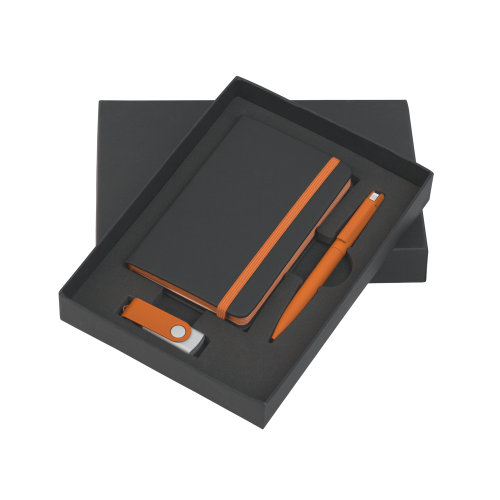 Подарочный набор "Пьемонт", покрытие soft touch, черный с оранжевым