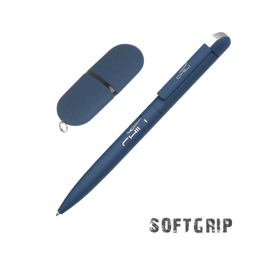 Набор ручка + флеш-карта 16 Гб в футляре, покрытие soft grip, темно-синий