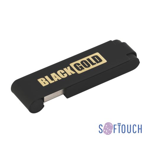 Флеш-карта "Case", объем памяти 16GB, черный/золото, покрытие soft touch, черный с золотом