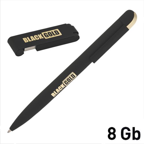 Набор ручка + флеш-карта 8 Гб в футляре, покрытие soft touch, черный с золотом