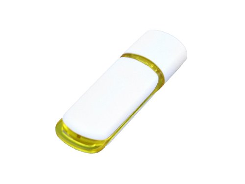 Флешка промо прямоугольной классической формы с цветными вставками, 16 Гб, белый/желтый
