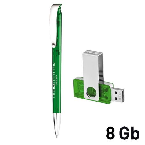 Набор ручка + флеш-карта 8Гб в футляре, зеленый