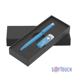 Набор ручка + флеш-карта 16 Гб в футляре, покрытие soft touch, голубой